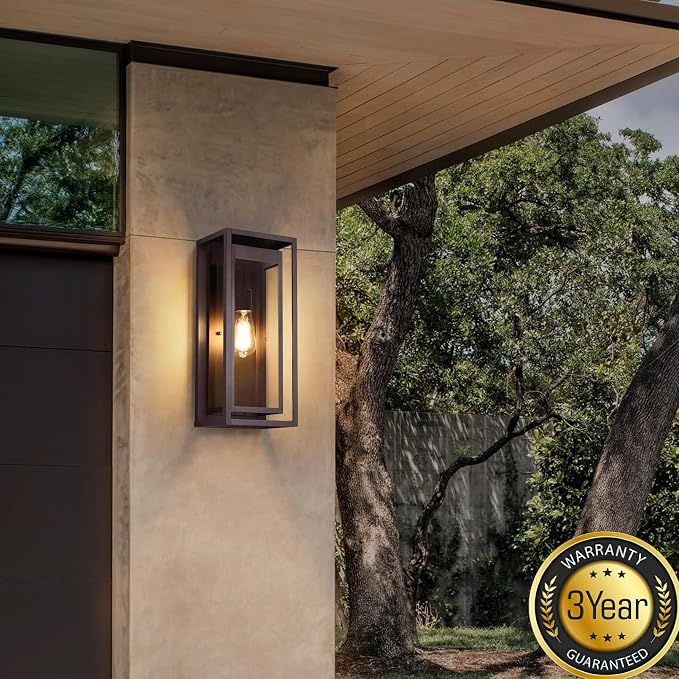19" Bronze Outdoor Light Fixture, 2 Pack Large Size Outdoor Sconce Lights with Clear Glass Shade, Waterproof Porch Lighting Exterior Light Fixture for Front Door, Garage