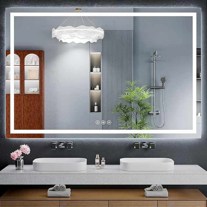 60"x40" LED Bathroom Mirror with Lights, Backlit+Frontlit, Anti-Fog | CRI 95, Stepless Dimmable, 3 Colors Lighting, Shatterproof Tempered Glass, HD Reflection, Memory, (Horizontal/Vertical)