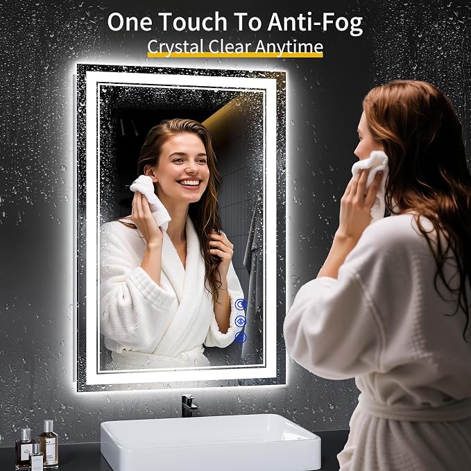 36"x24" LED Bathroom Mirror with Lights,Anti-Fog,3 Color Modes