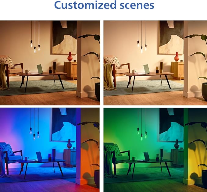 PHILIPS Smart Color ST19 Color Filament LED Smart Bulb 4-Pack -300 Lumen - E26 Indoor - Connects to Your Existing Wi-Fi - Control with Voice or App + Activate with Motion - Matter Compatible