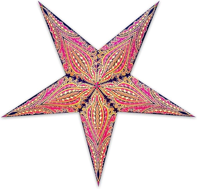 GalaxyArts Paper Star Lanterns, 24 Inch Queen Blue Yellow 3D Light-Up 5-Pointed Hanging Lamp, Handcrafted Hollow Decoration for Christmas, Weddings, Holidays, Indoor Outdoor Home Décor (Medium)