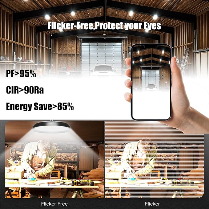 10Pack 300W UFO LED High Bay Light,33000lm 6000K Daylight 3000W Equivalent with 59inch US Plug Cable Garage Lights Commercial Warehouse Bay Light for Garage Factory Lowbay Area Lighting