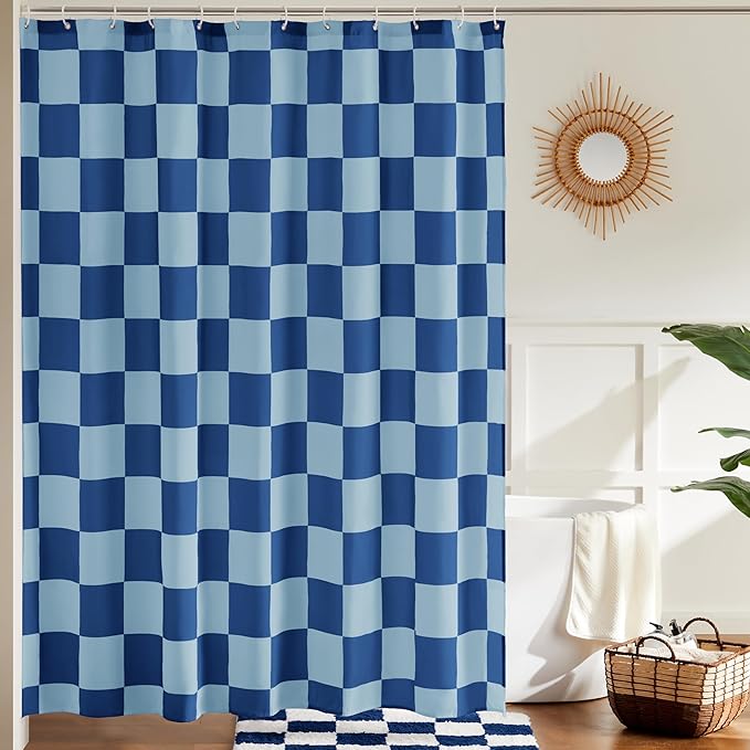 Ohocut Checkered Shower Curtain, Shower Curtains for Bathroom, Cute Retro Checkboard Shower Curtain Vintage Aesthetic, Washable Fabric Bath Curtain (Double Blue, 72''x72''(183x183cm))