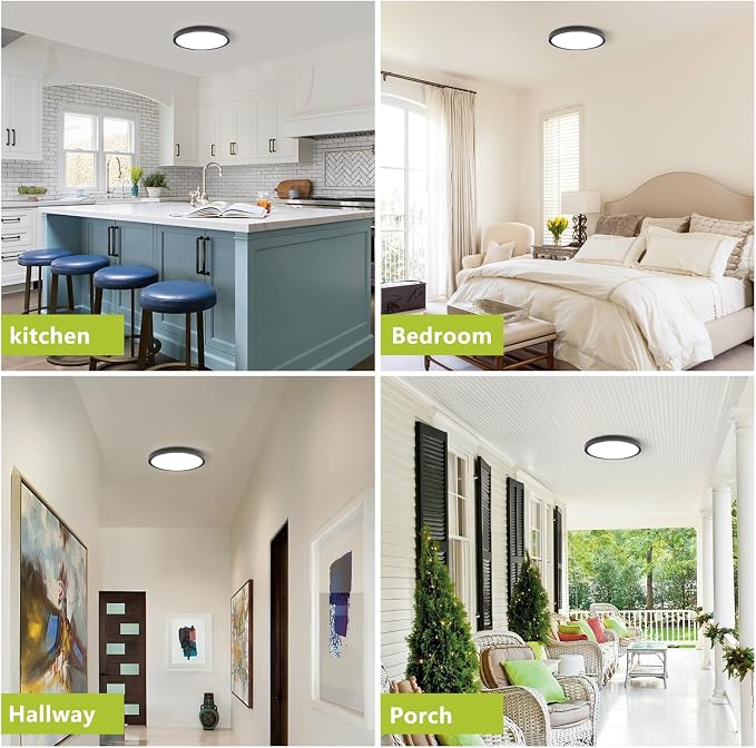20 Inch Remote Control LED Flush Mount Ceiling Light, 42W 4200LM Dimmable & 2700K-6500K Color Temp Adjustable, Ultra-Thin Flat Round Fixtures for Bedroom Kitchen Office Apartment, Black