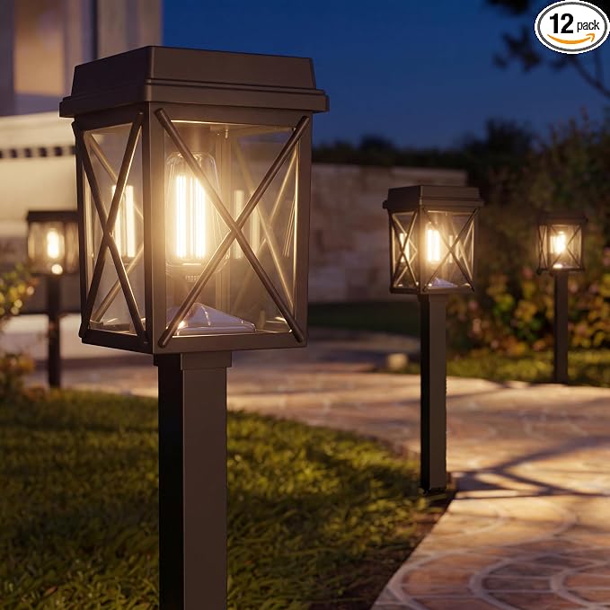 XMCOSY+ Solar Lights Outdoor, 12 Pack Bright Pathway Lights for Landscape | Adjustable Brightness, 3 Color Modes, Up to 15H Runtime, Solar Powered Outdoor Lights for Garden, Yard, Pathway, Landscape