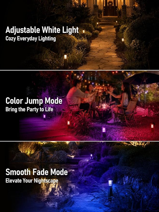 LEONLITE 4-Pack RGBCW Low Voltage Landscape Pathway Lights, 3W, CRI90 | Color Changing, 12-24V AC/DC, Aluminum, ETL, Multi-Color, Low Voltage LED Bollard Path Lights, for Walkway Yard Garden