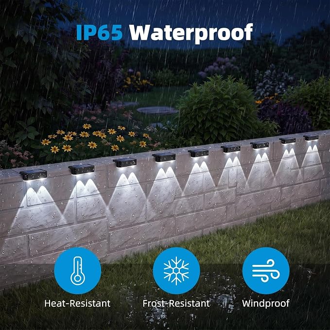 8 Pack Solar Fence Lights Outdoor, Deck Light Solar Powered, IP65 Waterproof Led Riling Solar Lights for Outside Yard Step, Cool White