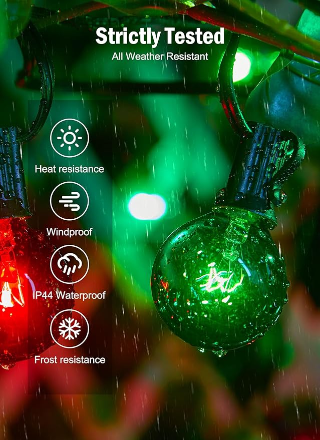 Brightown 25 Pack G40 LED Christmas Replacement Light Bulbs, UL Listed, 1 Watt E12/C7 Candelabra Base Plastic Shatterproof LED Globe Edison Bulbs, Easily Screw in Strings Spools Strands, Red & Green