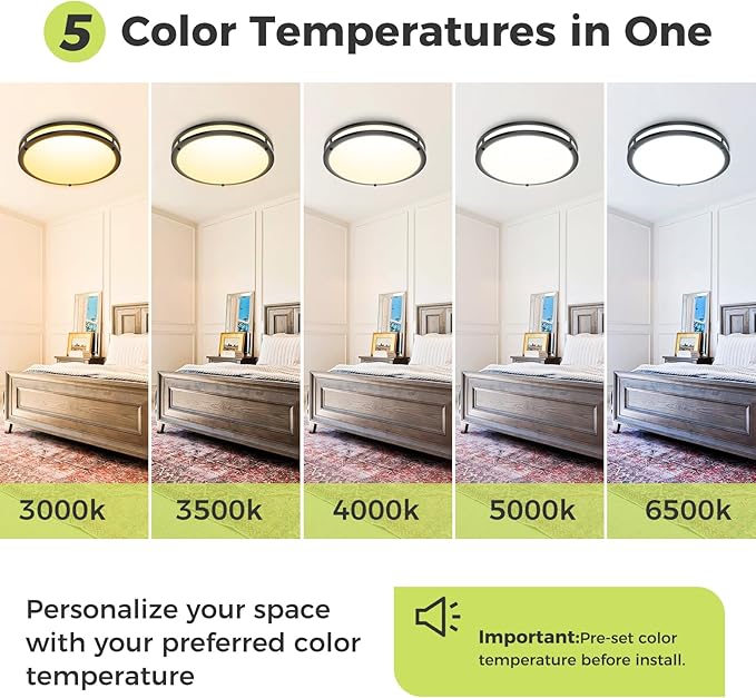 hepside 4 Pack Flush Mount Ceiling Light Fixture, Dimmable & 5 Color Temperature Ceiling Light Black, 13inch 24W 3000K 3500K 4000K 5000K 6500K Adjustable Ceiling Lamps for Bathroom Bedroom Hallway