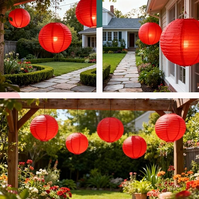 Chinese Paper Lanterns - Pack of 10, 10-Inch Red Hanging Lights for Birthday Party Decorations, Ceiling Decor, Rainbow Classroom, Wedding, and Home Party