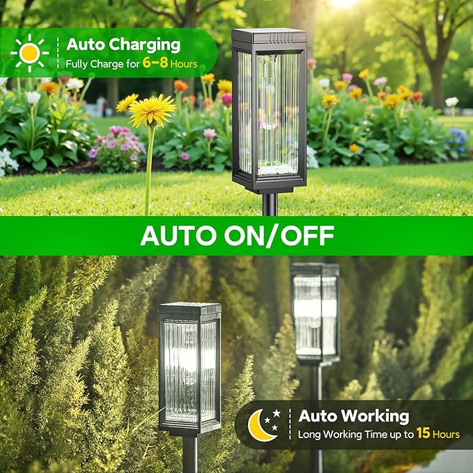 Solar Pathway Lights Outdoor, 12 Pack Upgraded Bright Solar Lights Outdoor Waterproof, Bright Up to 15 Hrs Garden Light for Yard Patio Lawn Path Walkway Driveway Outside Decor(Cool White)