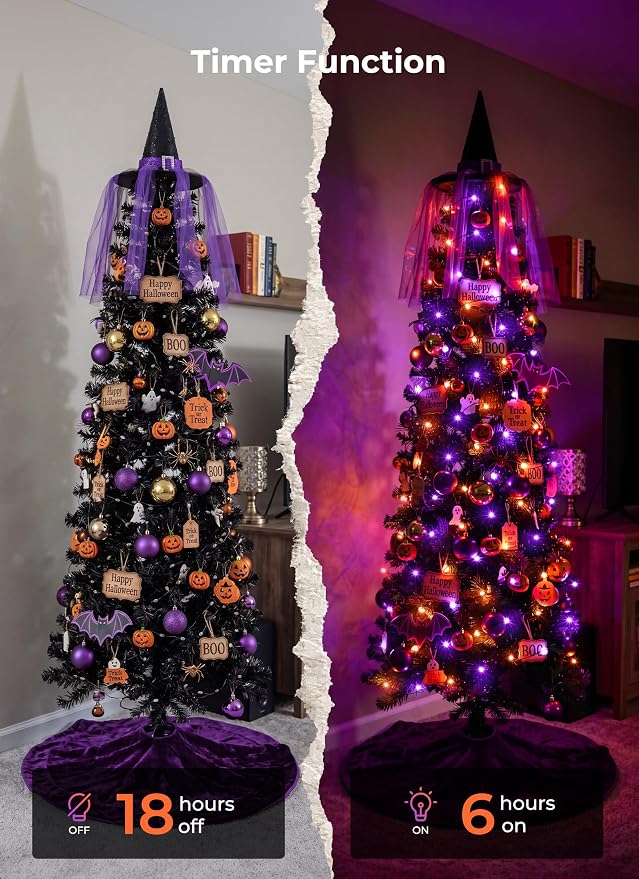 Halloween Fairy Lights Plug in, 33Ft 100 LED USB Twinkle String Lights with Remote and Timer, Waterproof 8 Modes for Home Party Haunted House Indoor Outdoor Halloween Decorations, Orange & Purple