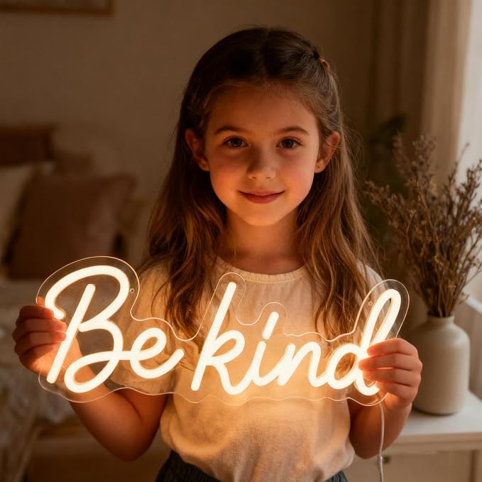 Be Kind Neon Sign Dimmable Classroom Neon Sign Warm White Wall Decor | USB Powered LED Be Kind Light for Bedroom Kids Room Dorm Office Bookstore Boutique and Shop Decoration Teen Room Study Space
