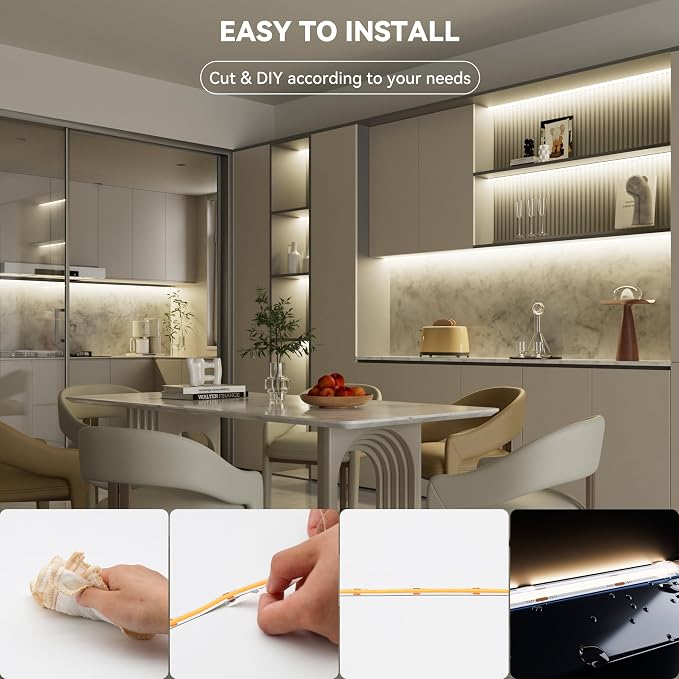 PAUTIX COB LED Strip Light IP65 Waterproof Natural White 4000K,UL-Listed 20ft/6.1m CRI 90+ Super Bright 24V LED Tape Light for Cabinet/Home/Office DIY Lighting Projects(Adapter & Dimmer Not Included)
