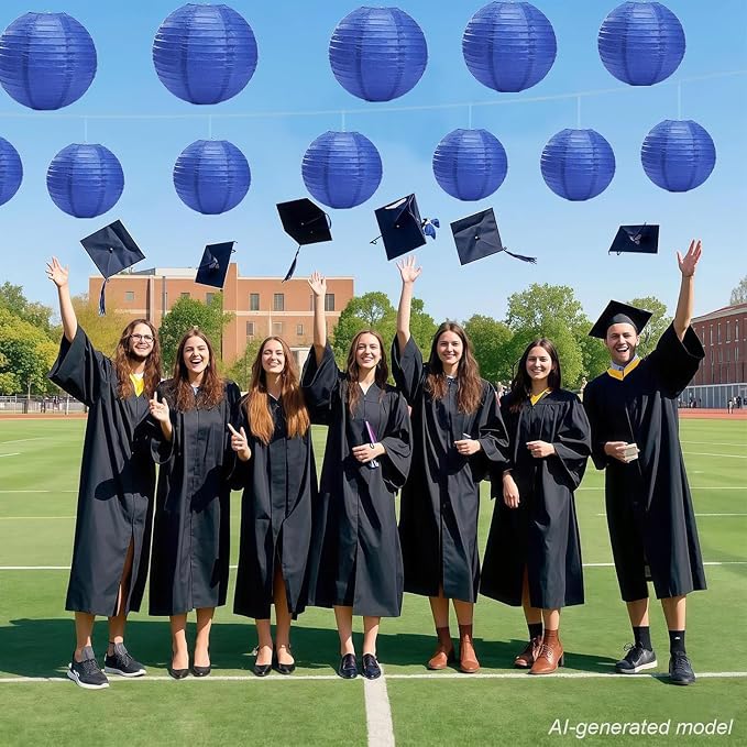 LIHAO 10pcs Blue Paper Lanterns, Graduation Party Classroom Decor | Chinese Lantern, Easy Assembly, Hanging Decor, Graduation & Wedding Decorations