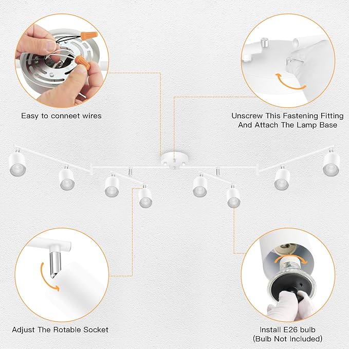 White Track Lighting Fixture Ceiling, Modern Track Light Fixtures Kitchen, 8-Light Rotatable LED Track Lights, Semi Flush Wall Sconces Lighting for Dining Room/Hallway(GU10 Socket, Bulb Not Included)