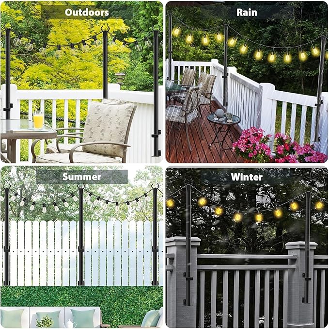 Pack String Light Poles,5 Ft Metal Poles with Fork for Outdoor String Lights,Outdoor Light Poles with Fork,Poles/Post/Stand for Outside,Patio (2 Pack 5FT)