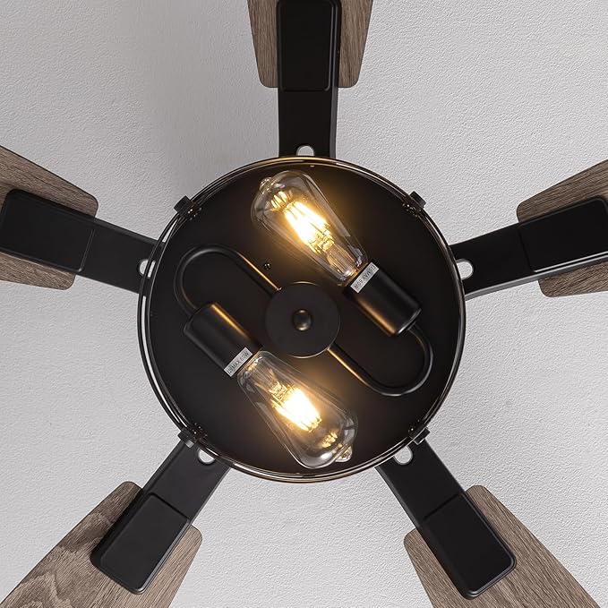 52 Inch Ceiling Fans with Lights and Remote & APP Control, Farmhouse Ceiling Fan with LED Lighting for Bedroom Living Room and Patio, Black Caged Ceiling Fan for Indoor and Outdoor(NO BULBS）