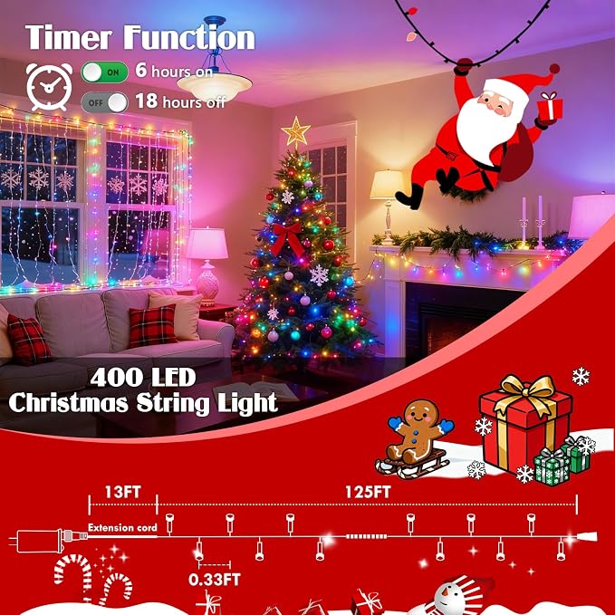 2025 New 138FT 400LED Smart Color Changing Christmas String Lights Outdoor App Control RGB LED String Lights with Remote & Timer, Waterproof Twinkle Christmas Tree Lights Indoor For Holiday Xmas Decor