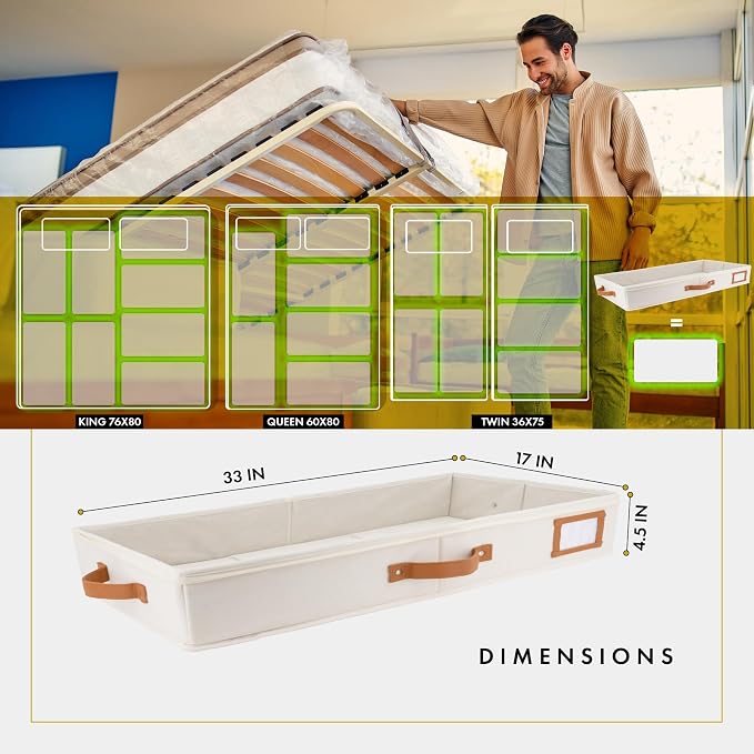 Under Bed Storage, Low Profile 2pc with Lid, Ivory | Slim fit for low-clearance beds & couches, Fits seasonal clothes, blankets & shoes, Bins with lids, Space-saving storage