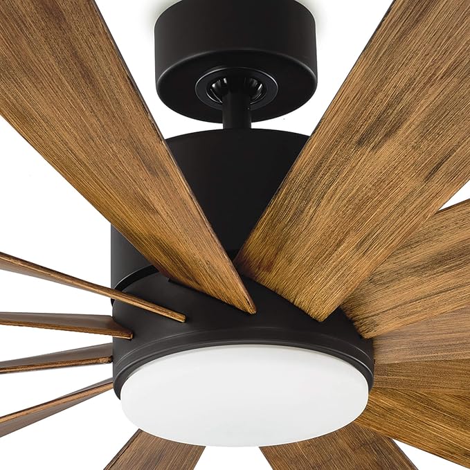 Windflower Smart Indoor and Outdoor 12-Blade Ceiling Fan 60in Matte Black Distressed Koa with 2700K LED Light Kit and Wall Control Works with Alexa and iOS or Android App