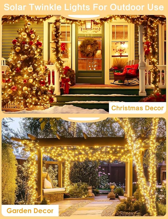 Solar String Lights Outdoor, 4Pack 800LED 288FT Fairy Lights Warm White | 8 Modes, Memory, Auto On/Off, Waterproof Copper Wire Twinkle Lights for Outside Garden Tree Patio Fence Wedding Xmas Decor
