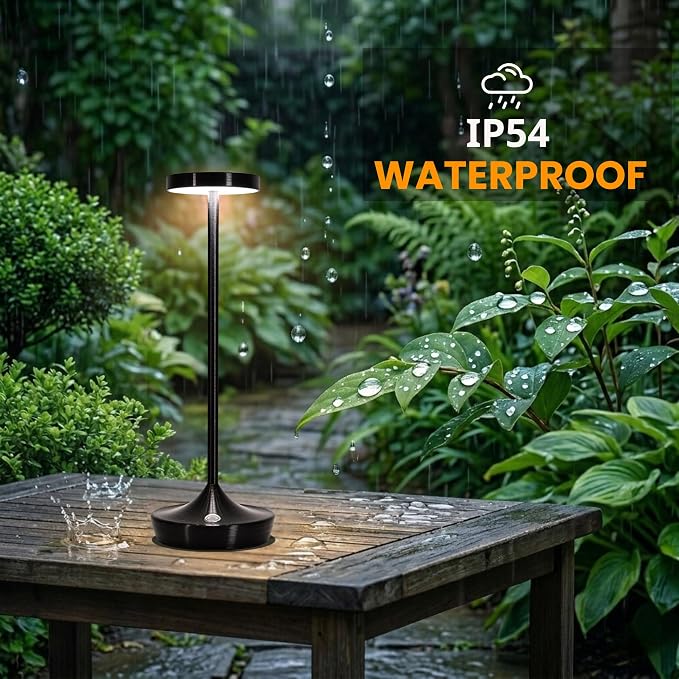 Cordless LED Table Lamps, Rechargeable 6000mAh, 72H Runtime, Waterproof | Stepless Touch Dimming with 3 Color Modes & Memory Function for the Perfect Ambiance at Home, Restaurants & Patios (Black)
