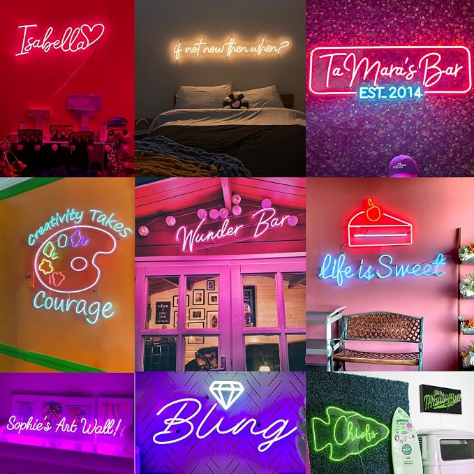 Custom Neon Sign for Wall Decor, Glow LED Kids Room, Wedding Business Light | Personalized Name Birthday Gift, Home Bedroom, Bar Shop Decorations, Durable, Dimmable, Battery/Plug-in Use, Easy Hang/Mount