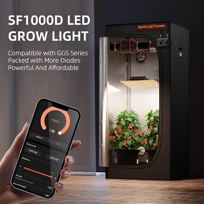 Spider Farmer SF1000D LED Grow Light, Dimmable Full Spectrum for 2x2 Tent | Upgraded Diodes & Enhanced PPFD, 100W Grow Lights for Indoor Plants Covering 3x3 Veg & 2x2 Bloom from Seedling to Harvest