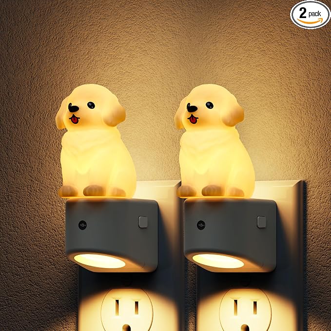L LOHAS LED Night Light for Kids,3D Cute Puppy Night Lights | Golden Retriever with Dusk to Dawn Sensor, RGB+Soft White 3000K,Dog Night Light,Birthday Nightlight for Kids,2Pack