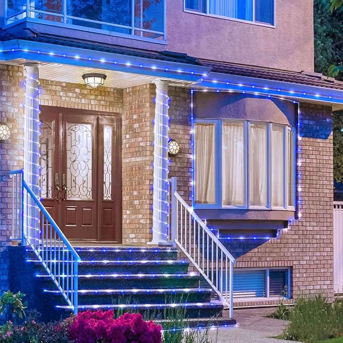 2 Pack Solar Rope Lights Outdoor Waterptoof, Total 66FT 270 LED Solar String Lights for Outside, 8 Modes Solar Powered Fairy Light for Patio Pool Landscape Party Holiday Decorations, Blue and White