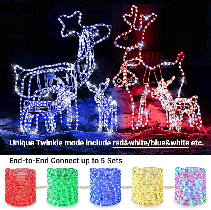 Brizled Color Changing Rope Lights, 18ft 180 LED RGB Rope Lights, Connectable Christmas Light Indoor Tube Lighting with Remote Outdoor White Tube Light Waterproof Color Outdoor Lighting for Xmas Decor