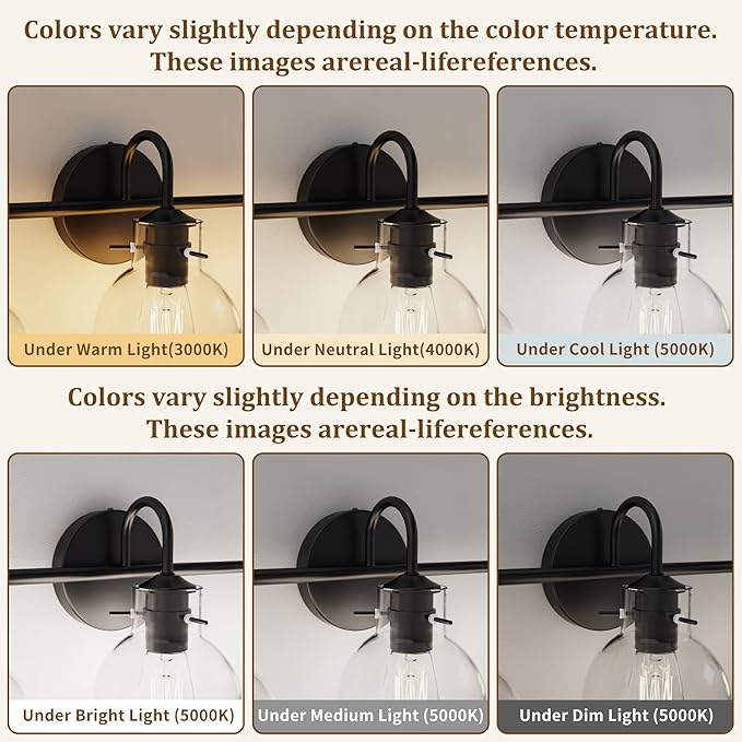 Matte Black Bathroom Vanity Light Fixtures, 4 Light Vanity Lighting Fixtures with Clear Glass Shade, E26 Base, UL Certification (Exclude Bulb)