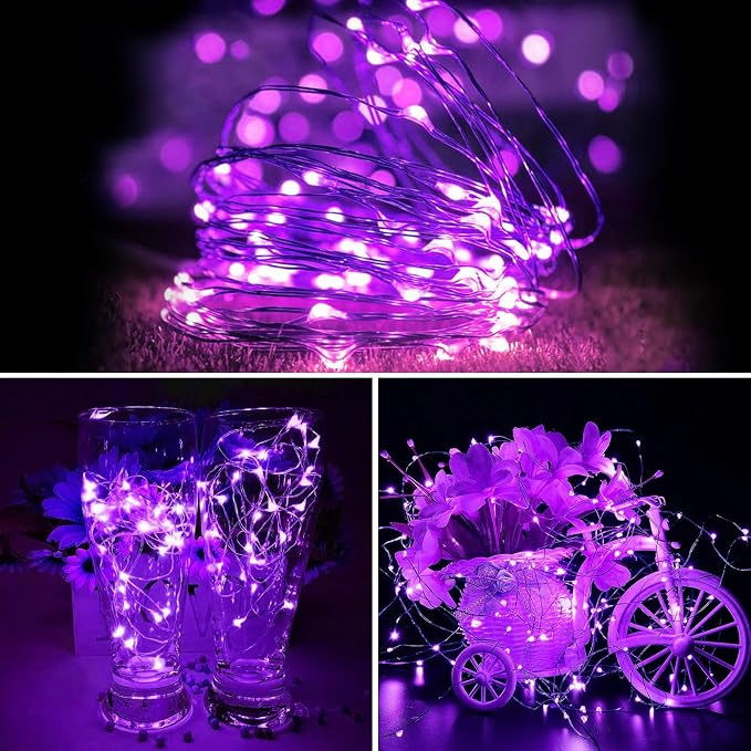 ZGWJ 8 Pack Purple Fairy Lights, Mini String Lights | Battery Operated 7 FT 20 LED Waterproof 3 Modes for DIY, Parties, Wedding, Halloween, Christmas Decoration