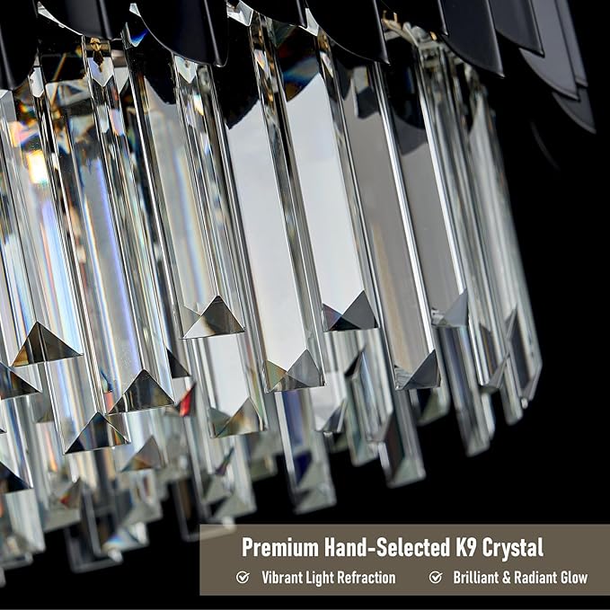 Modern Black Crystal Chandelier 24" Round Chandeliers 8-Lights Ceiling Pendant Light Fixtures 5 Tiers for Dining Room Living Room Bedroom Foyer Entryway