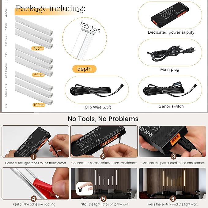 9-Lights LED Recessed Lighting Wall Panel Lights,Self-Adhesive Wood Slat Wall Panel Strip Light,4000K Touchable Switch Dimmable LED Aluminum Channel lamp,Under Cabinet Light(39in+31.5in+23.6in)