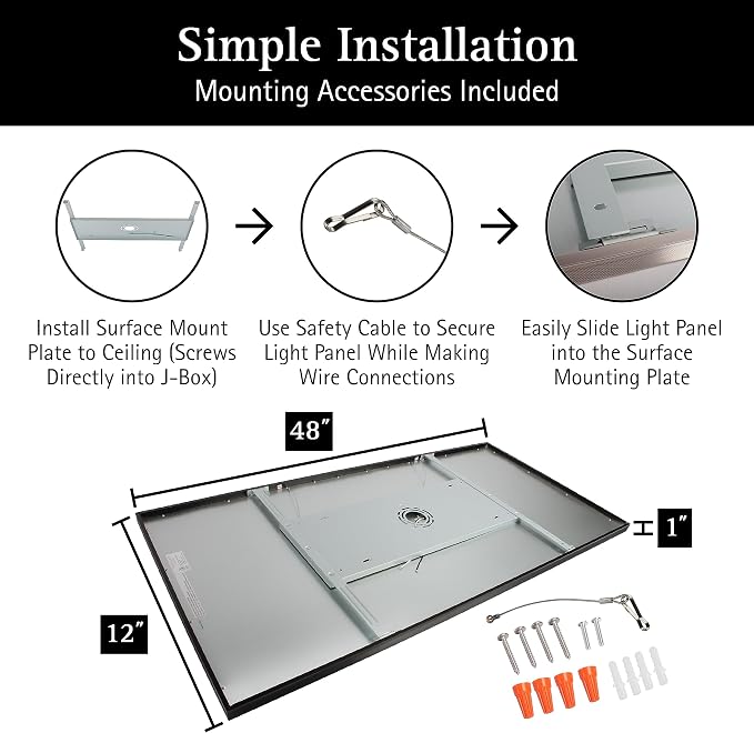 UltraLux 2x4 Surface Mount LED Panel TRIAC Dimmable 3CCT Matte Black 1Pk | 4000 lumens, 120-degree beam, CRI>80, aluminum build, damp-rated, fits junction boxes, over 50,000 hours, 5-year warranty
