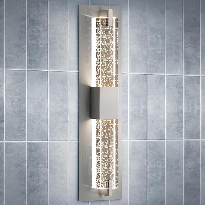 WOSHITU LED Wall Sconce Light: 19 Inch Nickel Modern Sconces Wall Lighting 3000K Dimmable Crystal Wall Lamps Indoor Bathroom Sconce Wall Mount Light Fixtures for Living Room/Bedroom/Hallway