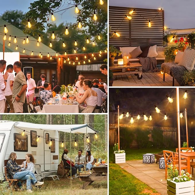 200FT(2x100FT) Outdoor String Lights, 63 A39 Edison Bulbs, Black | Plug in, Dimmer not included, Waterproof, Shatterproof, Extendable, LED Hanging Lamp for Backyard Garden Decor