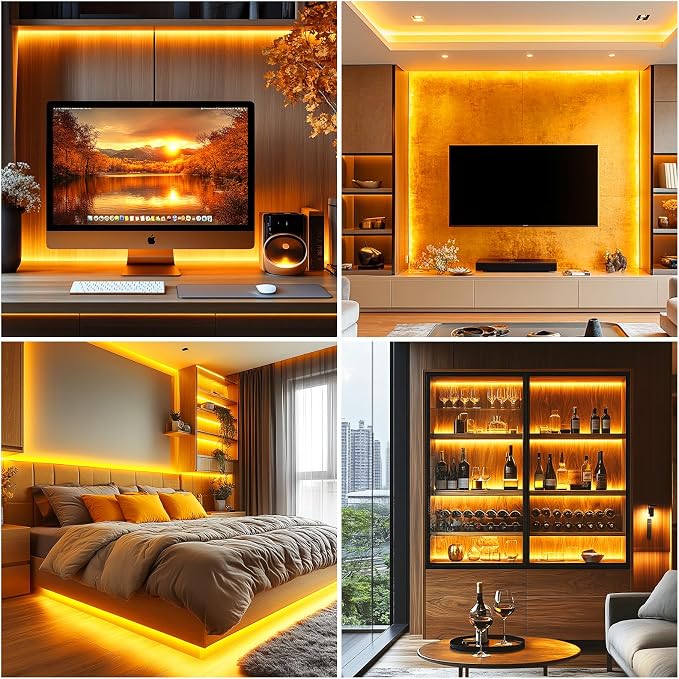 LED Strip Lights 24V COB Gold Yellow Lighting16.4ft (No Power Supply) | Super Bright, Dotless High Density 14W/m, 8mm Width Cuttable Flexible, Home DIY Commercial Decoration