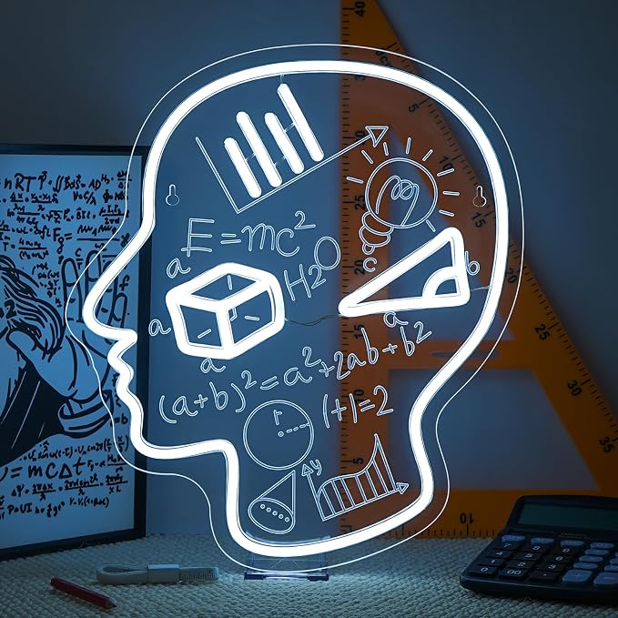 Horseneon Brain Disciplines Math Neon Sign Bright LED Wall Decoration for Classroom or Lab USB Led Light Power Adjustable Brightness Math Science Neon Signs for Students&Classroom