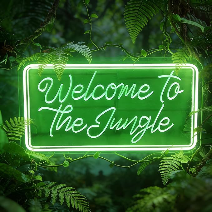 Welcome to the Jungle Neon Sign, Neon Light Sign for Wall Decor Dimmable Green LED signs for Bedroom Home Birthday Party Wedding Engagement Garden Man Cave Decor USB Powered