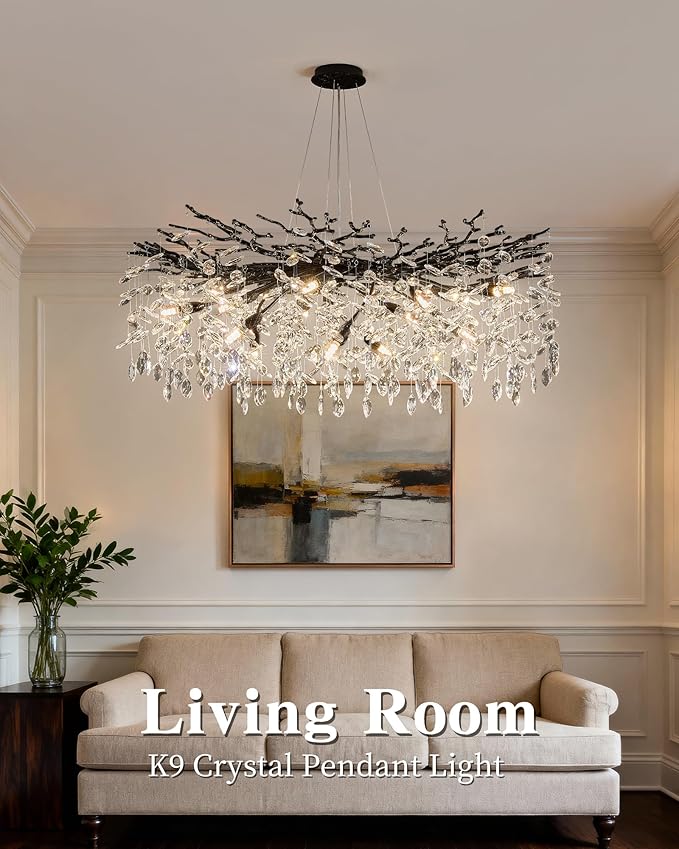 Modern Black Tree Branch Crystal Chandelier Luxury Crystal Pendant Lighting 40" Contemporary 14-Light Chandeliers for Dining Room Kitchen Bedroom Living Room