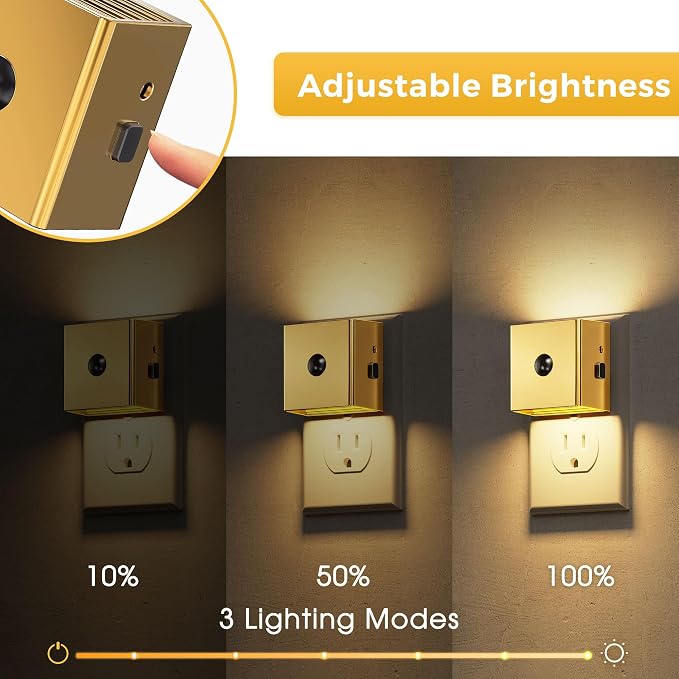 L LOHAS LED Plug in Night Light with Motion Sensor and Dusk to Dawn Sensor | LED Night Light Brightness Adjustable,3000K Soft White, Nightlight for Bathroom Hallway Kitchen 2Pack