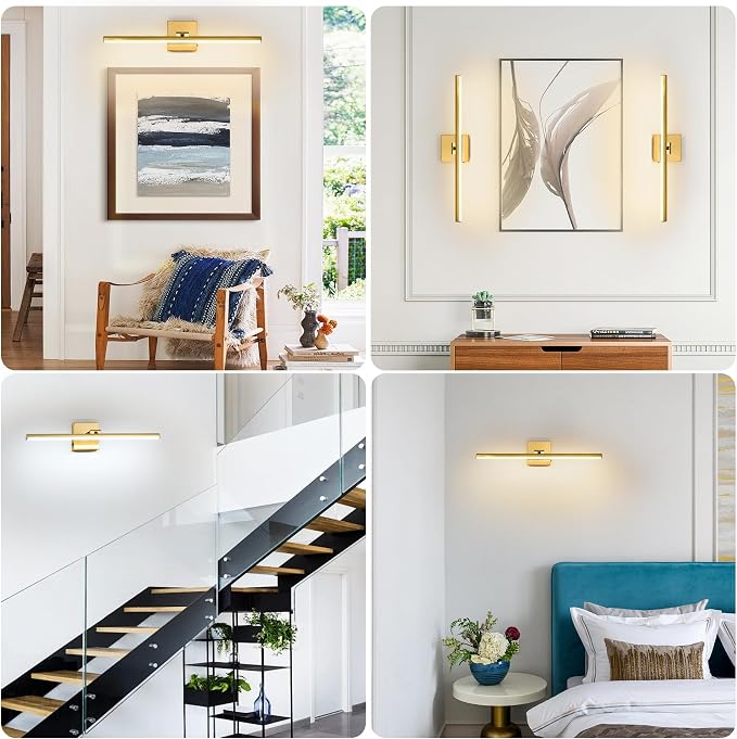 LED Bathroom Vanity Light, Modern Bathroom Light Fixture Over Mirror (3000K/4000K/6000K, Dimmable), Vanity Light Bar with Angle Adjustable, 24 Inch, Brass