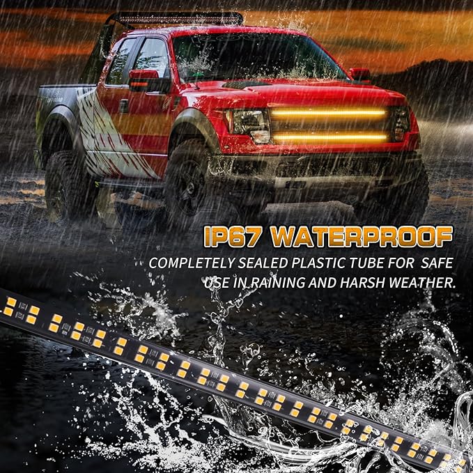 XRIDONSEN 2PCS 30 inch Amber Grill Lights Strip 360 LED Truck Strobe Lights Exterior Grille Front/Rear Emergency Flashing Warning Hazard Safety Caution Light for Tow Plow Trucks Construction Vehicles