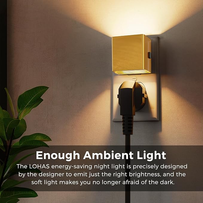 L LOHAS LED Night Light,Night Lights Plug into Wall,[2-Pack] | Dimmable Night Light with Light Sensor,3000K Warm White,Gold Nightlight for Bathroom Hallway Kitchen