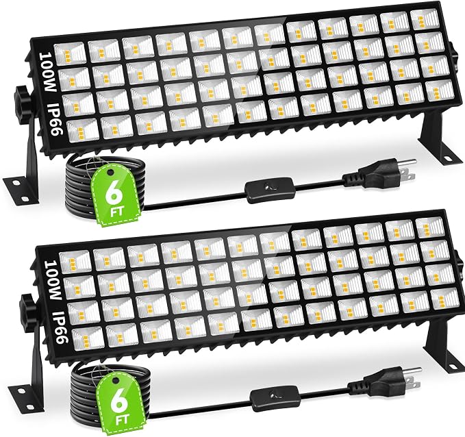 2 Pack LED Shop Lights, 3000K Warm White Plug in Garage Light Waterproof | 14000LM, 6FT Power Cord, Work Bench Shop Lighting for Garage, Workshop, Warehouse, Outdoor, Yard, Garden