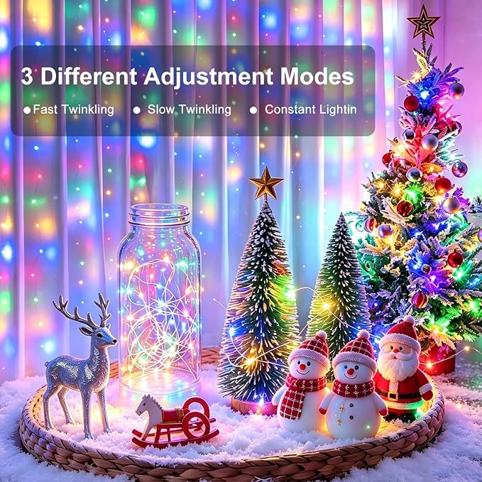 50 Pack Fairy Lights Battery Operated, 7ft 20 LED 3 Modes Speed Twinkle Mini String Lights Waterproof Silver Wire Firefly Starry Lights for Mason Jars Wedding Party Christmas Decorations
