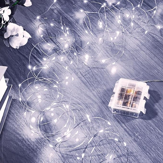 Ariceleo 1 Pack 65.6 Ft. Battery Operated Outdoor String Lights with Remote & Timer, LED Cool White Fairy Lights, Waterproof Twinkle Lights for Bedroom, Dorm, Mason Jar, Wedding, Party, Christmas